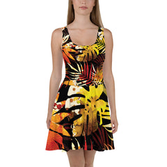 Tropical Pattern Sleeveless Skater Dress: UPF50+, Elastic & Flared