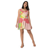 UPF50+ Geometric Pattern Sleeveless Skater Dress - Elastic Polyester-Spandex Blend