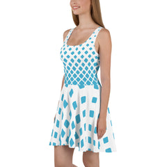 Sleeveless Skater Dress With Abstract Blue Tri Design