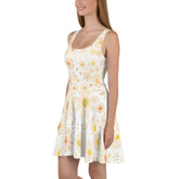 Sleeveless Skater Dress With Daisies Design