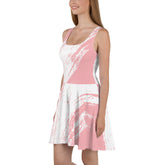 UPF 50+ Pink and White Abstract Pattern Skater Dress, Hand-Sewn in Polyester-Spandex Blend