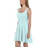 UPF 50+ Light Cyan Skater Dress, Hand-Sewn in Polyester-Spandex Blend