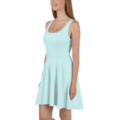 UPF 50+ Light Cyan Skater Dress, Hand-Sewn in Polyester-Spandex Blend