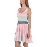 Pink Watercolor Sleeveless Skater Dress with Elastic Waistline