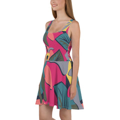 Colorful Floral Sleeveless Skater Dress: UPF50+, Elastic & Flared