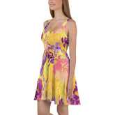 Yellow & Purple Floral Sleeveless Skater Dress: UPF50+, Elastic & Flared