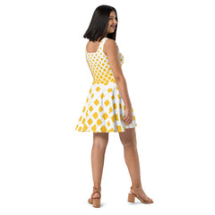 Sleeveless Skater Dress Dazzle In Yellow Tri Abstract Design