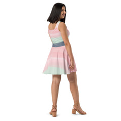 Pink Watercolor Sleeveless Skater Dress with Elastic Waistline
