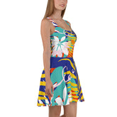 Festive Tropical Pattern Sleeveless Skater Dress: UPF50+, Elastic & Flared