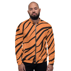 Tiger Pattern Unisex Bomber Jacket Hand-Sewn, And Oeko- Tex 100 Certified