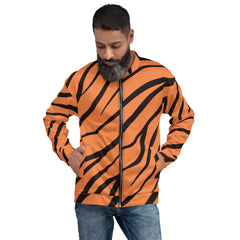 Tiger Pattern Unisex Bomber Jacket Hand-Sewn, And Oeko- Tex 100 Certified