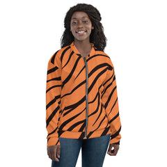 Tiger Pattern Unisex Bomber Jacket Hand-Sewn, And Oeko- Tex 100 Certified