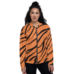 Tiger Pattern Unisex Bomber Jacket Hand-Sewn, And Oeko- Tex 100 Certified