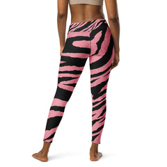 Premium Raised Waistband Yoga Leggings With Pink Tiger Pattern