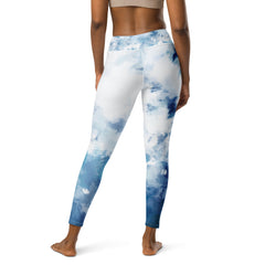 Premium Raised waistband Yoga Leggings With Watercolor Blue Light Pattern
