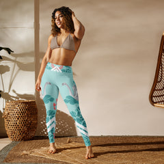 Premium Raised Waistband Yoga Leggings With Swan Pattern