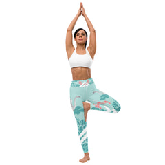 Premium Raised Waistband Yoga Leggings With Swan Pattern
