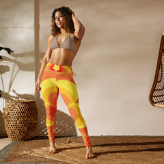 Premium Raised waistband Yoga Leggings With Sunny Flower Pattern