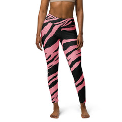 Premium Raised Waistband Yoga Leggings With Pink Tiger Pattern