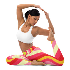 Premium Raised waistband Yoga Leggings With Yellow Sunny Flower Pattern