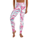 Premium Raised waistband Yoga Leggings With Marble Pink Pattern