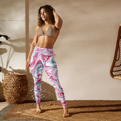 Premium Raised waistband Yoga Leggings With Marble Pink Pattern