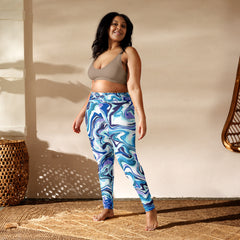 Premium Raised waistband Yoga Leggings With Marble Blue Pattern