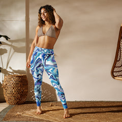 Premium Raised waistband Yoga Leggings With Marble Blue Pattern