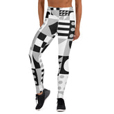 Premium Raised waistband Yoga Leggings With Black and White Geometric Pattern
