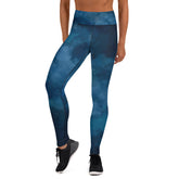 Premium Raised waistband Yoga Leggings With Dark Blue Watercolor