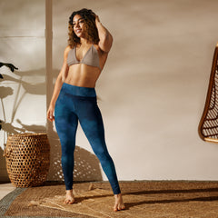 Premium Raised waistband Yoga Leggings With Dark Blue Watercolor