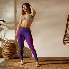 Watercolor Splashes Pattern Yoga Leggings with Raised Waistband