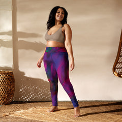 Watercolor Splashes Pattern Yoga Leggings with Raised Waistband