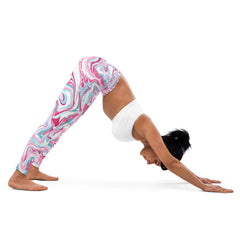 Premium Raised waistband Yoga Leggings With Marble Pink Pattern