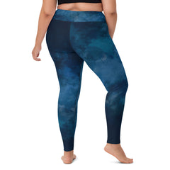 Premium Raised waistband Yoga Leggings With Dark Blue Watercolor