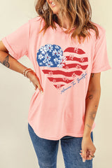 Heart Round Neck Short Sleeve T-Shirt America The Beautiful