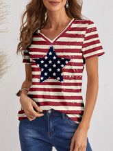 Striped V-Neck Short Sleeve T-Shirt With A Star