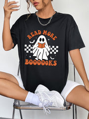 Women’s Casual T-Shirt - Ghost Graphic with Read More Boooooks Slogan