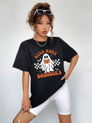 Women’s Casual T-Shirt - Ghost Graphic with Read More Boooooks Slogan