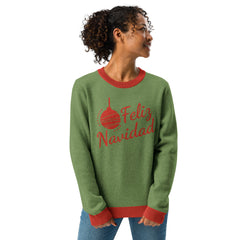 Knitted crew neck sweater with Feliz Navidad Graphic