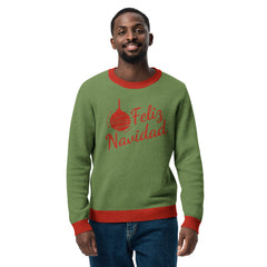 Knitted crew neck sweater with Feliz Navidad Graphic