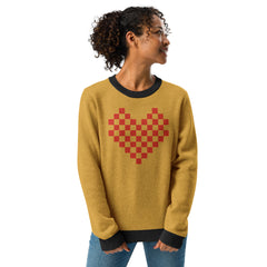 Knitted crew neck sweater with Pixel Heart Graphic