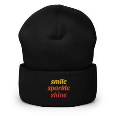 Unisex Smile Sparkle Shine Cuffed Beanie: 100% Turbo Acrylic