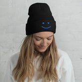 Smiley Face Embroidered Cuffed Beanie