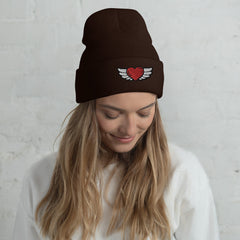 Unisex Heart Angel Cuffed Beanie: Hypoallergenic Turbo Acrylic