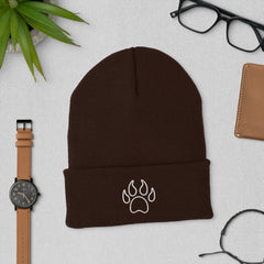 Unisex Paw Print Cuffed Beanie: Hypoallergenic Turbo Acrylic