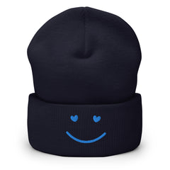 Smiley Face Embroidered Cuffed Beanie