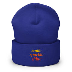 Unisex Smile Sparkle Shine Cuffed Beanie: 100% Turbo Acrylic