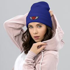Unisex Heart Angel Cuffed Beanie: Hypoallergenic Turbo Acrylic