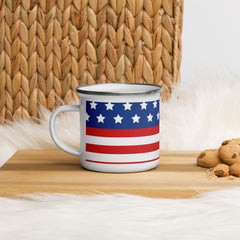 Patriotic Star and Stripe Printed 12oz Enamel Mug